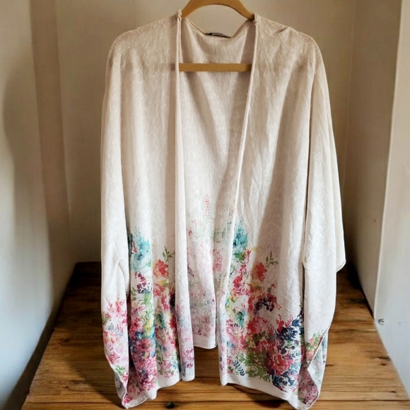 Elena Baldi Cardigan Womens L Floral Oversized  Tunic Silk Blend Covered Sleeve - Picture 1 of 8